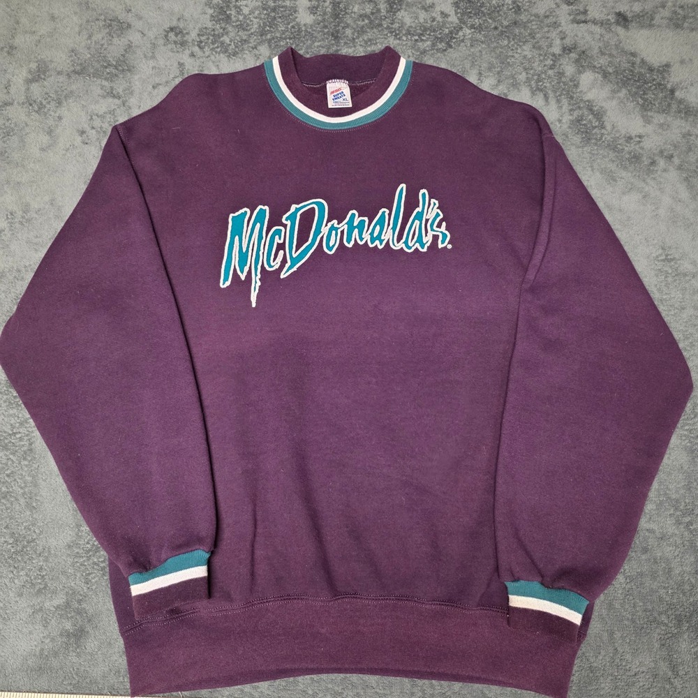 Rare Vintage McDonalds 90s Sweatshirt Size XL Ringer Purple Jerzees Super Sweats